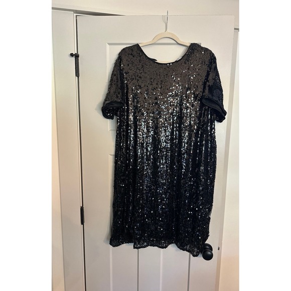 Nine West Sequin Cocktail Black Dress Women's Plus 1X Holiday Party NWOT - Picture 1 of 8